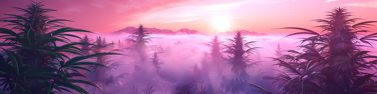 THC-Grenzwert bei Cannabis: Hanfpflanzen im violetten Morgennebel