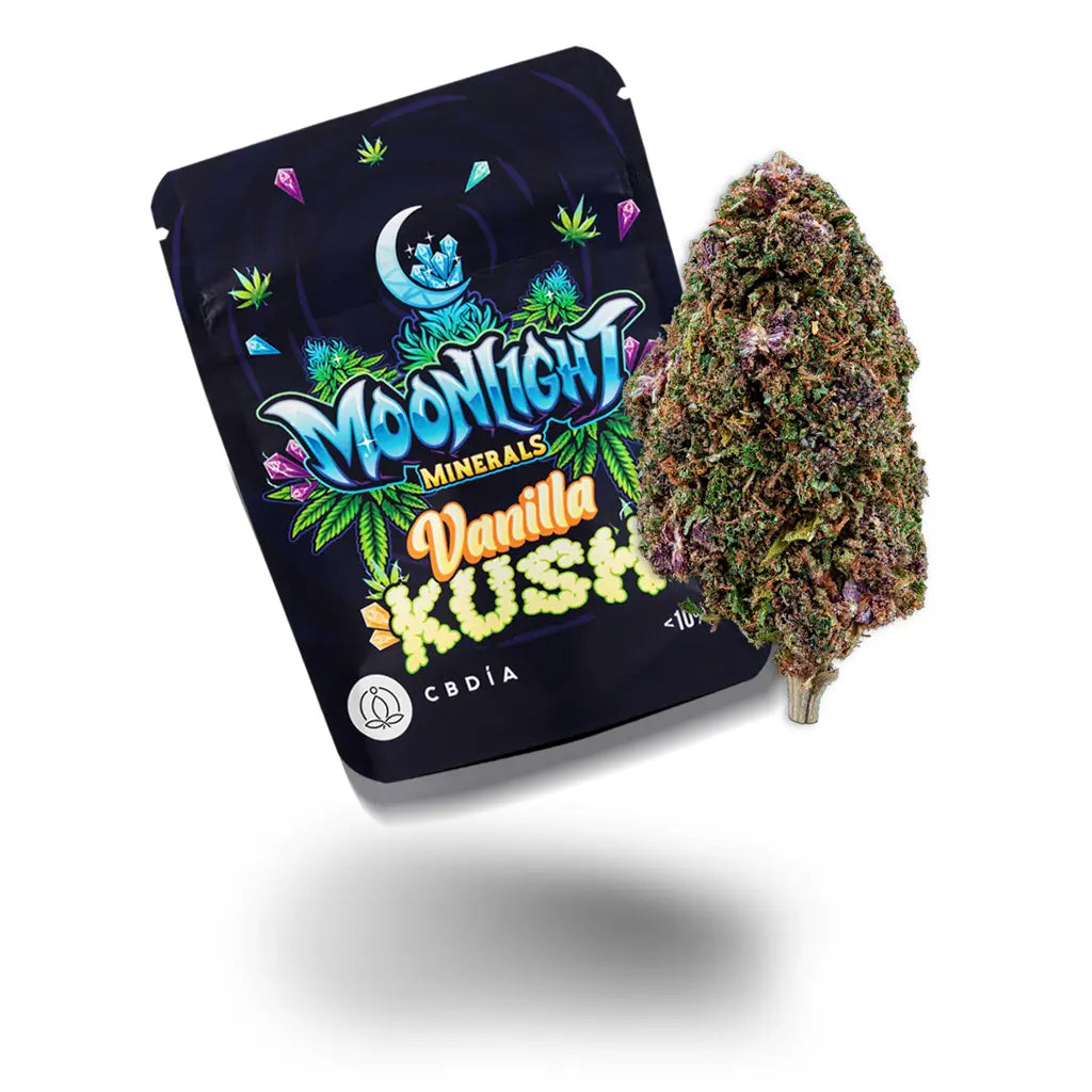 Eine schwebende Blüte von der Sorte Vanilla Kush